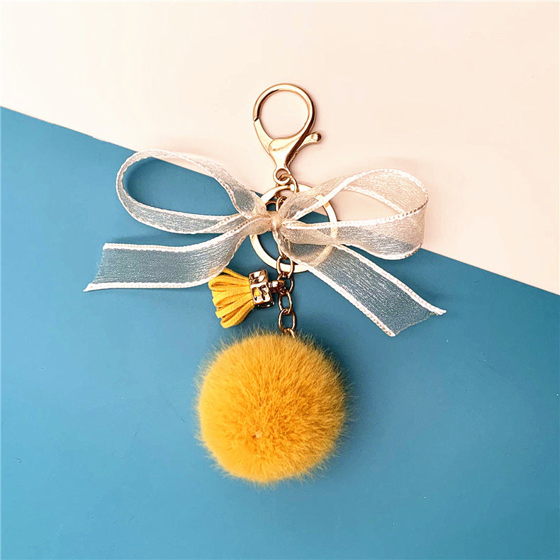 Bowknot Lace fur Ball Plush Pendant