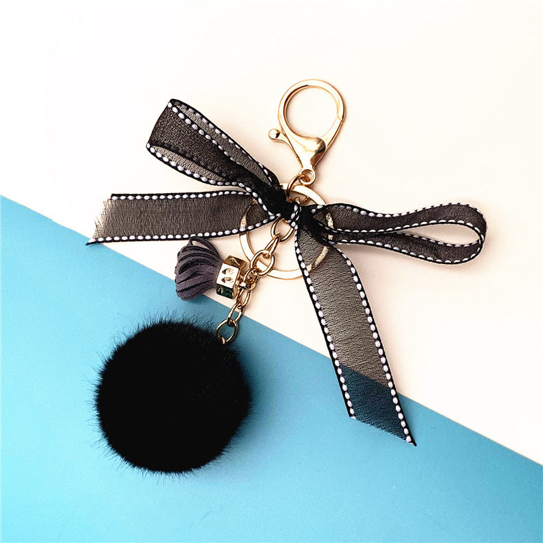 Bowknot Lace fur Ball Plush Pendant