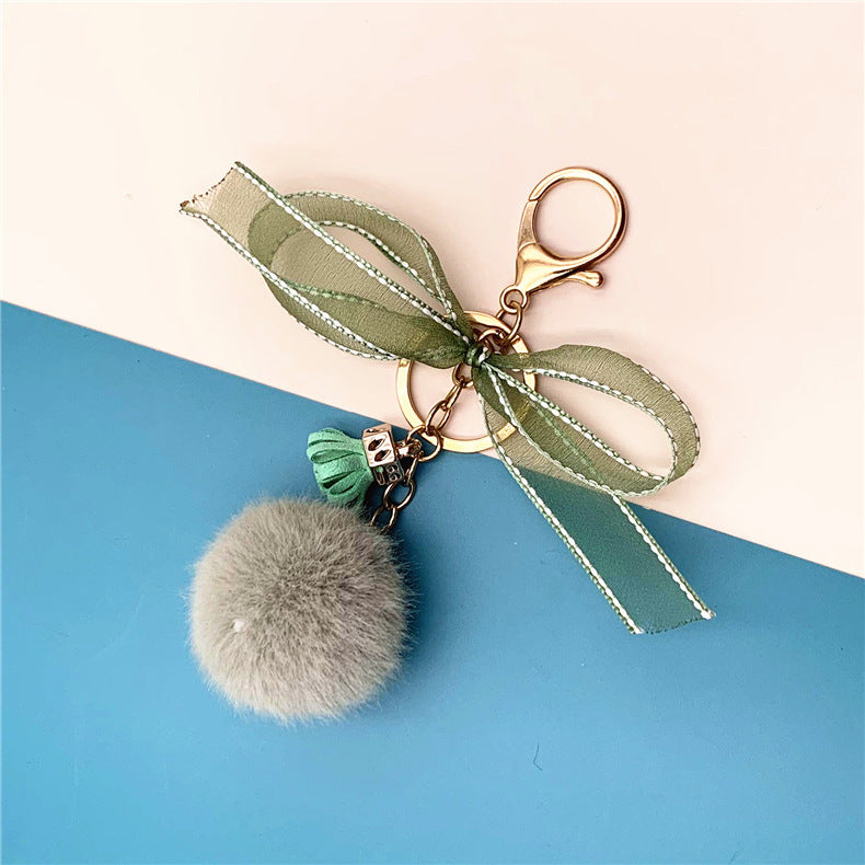 Bowknot Lace fur Ball Plush Pendant