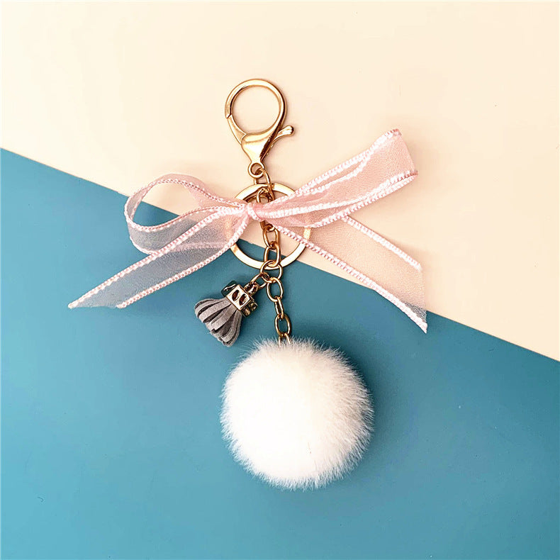 Bowknot Lace fur Ball Plush Pendant