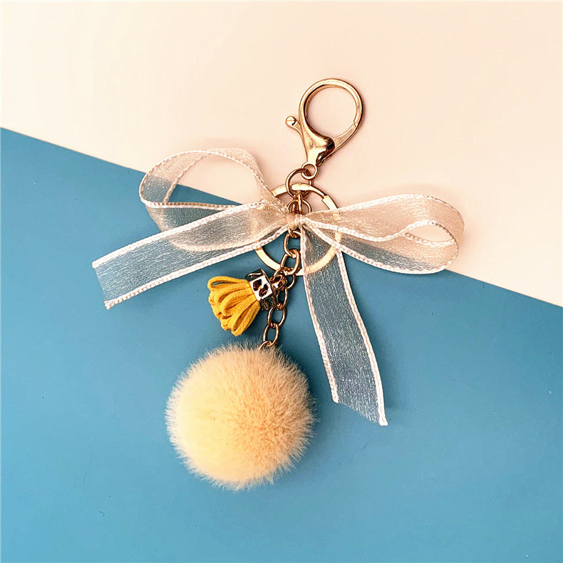 Bowknot Lace fur Ball Plush Pendant