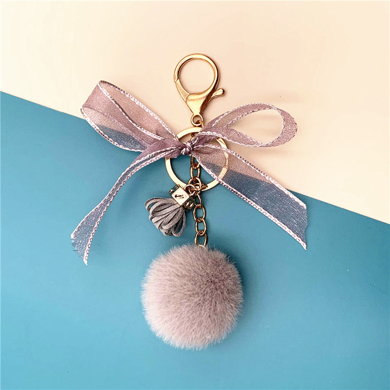 Bowknot Lace fur Ball Plush Pendant