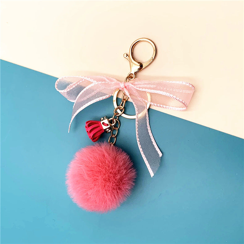 Bowknot Lace fur Ball Plush Pendant