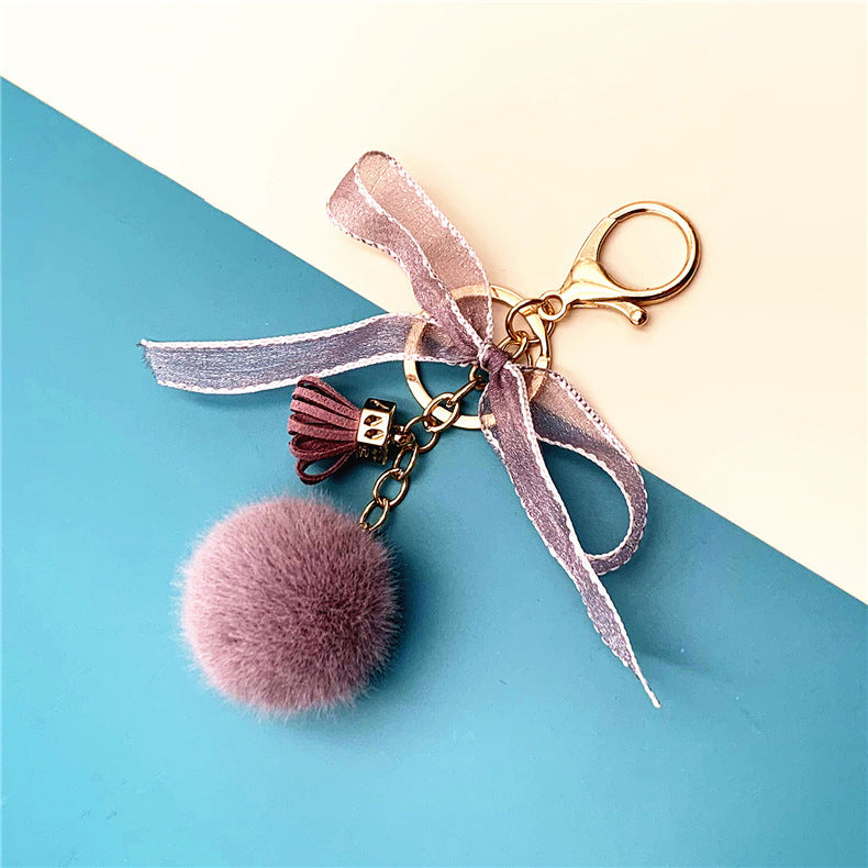 Bowknot Lace fur Ball Plush Pendant