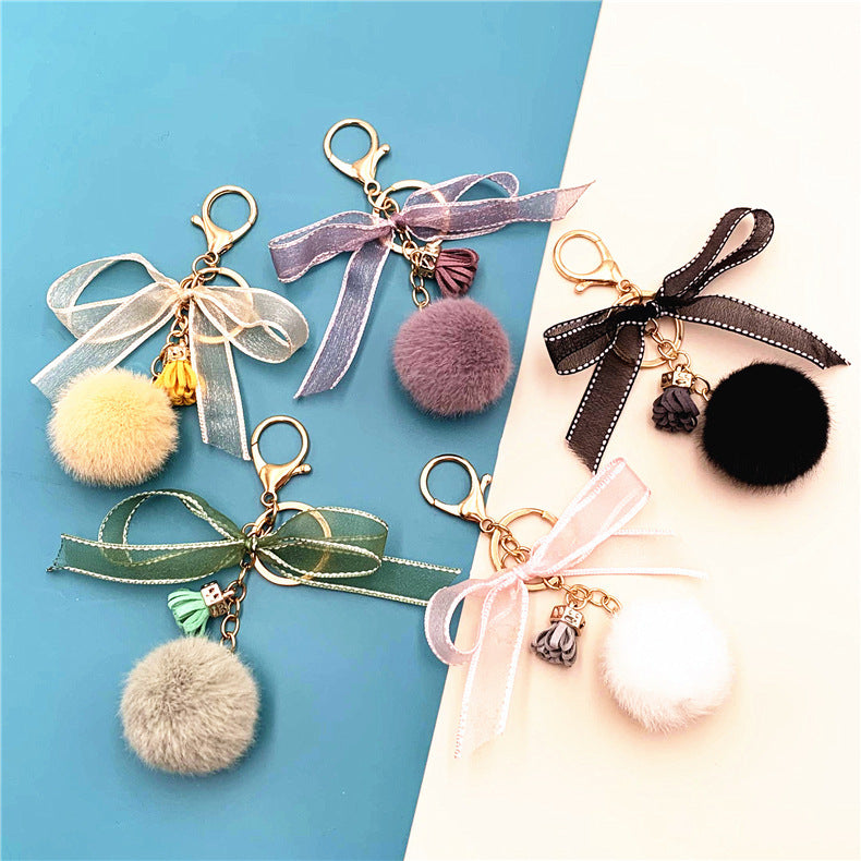 Bowknot Lace fur Ball Plush Pendant