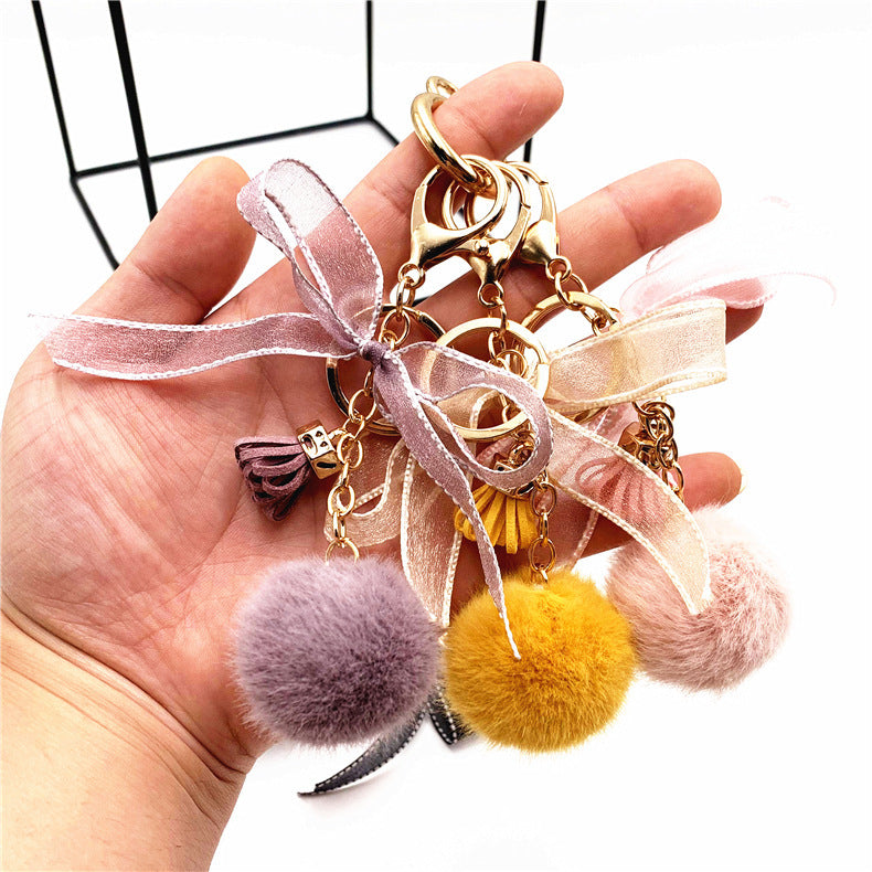 Bowknot Lace fur Ball Plush Pendant